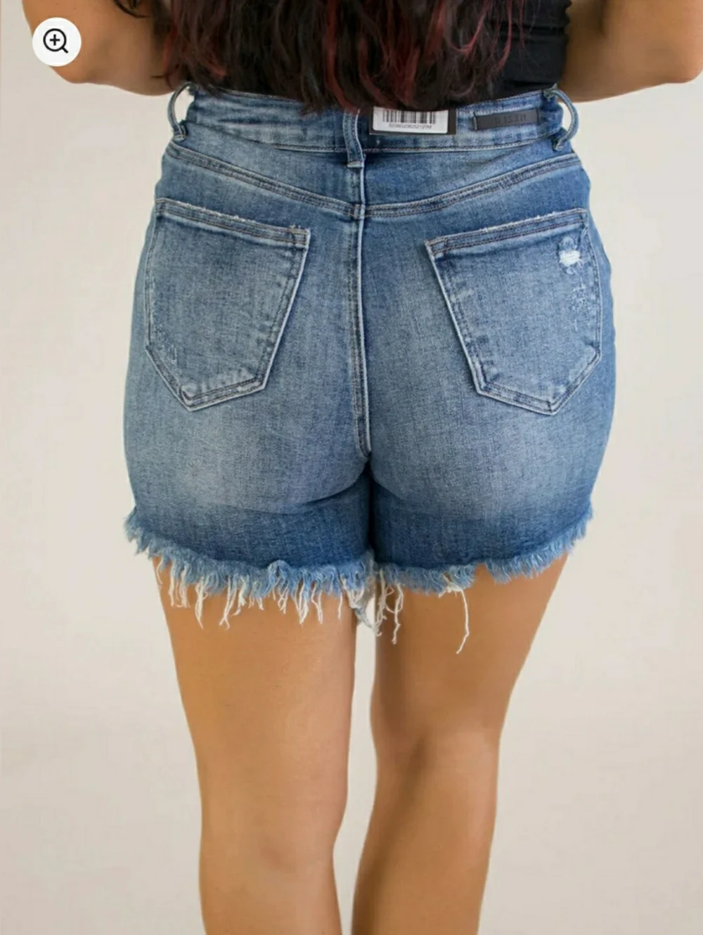 RISEN DISTRESSED MID THIGH DENIM SHORTS - Picture 4 of 8
